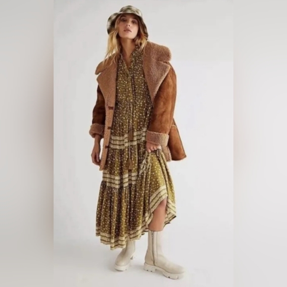 ❤️Free People Rare Feeling Maxi Dress in Kiwi combo size S. - Picture 3 of 16